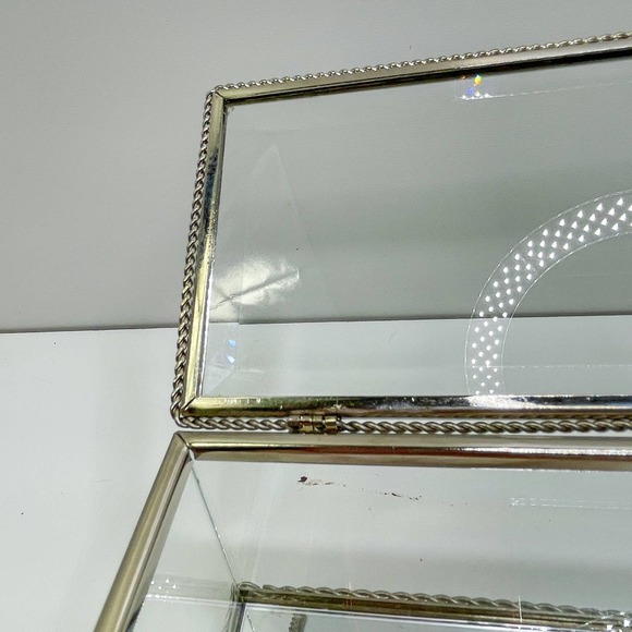 Trinket Jewelry Box Glass Silver Edge Mirror Bottom - Picture 5 of 9